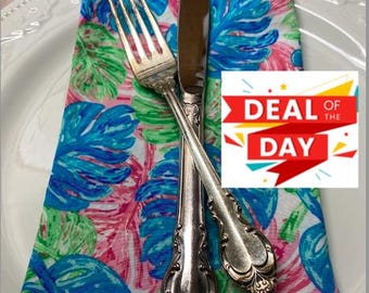 Tropical Cloth Napkins: Turquoise, Teal, Pink & Green - Set of 4