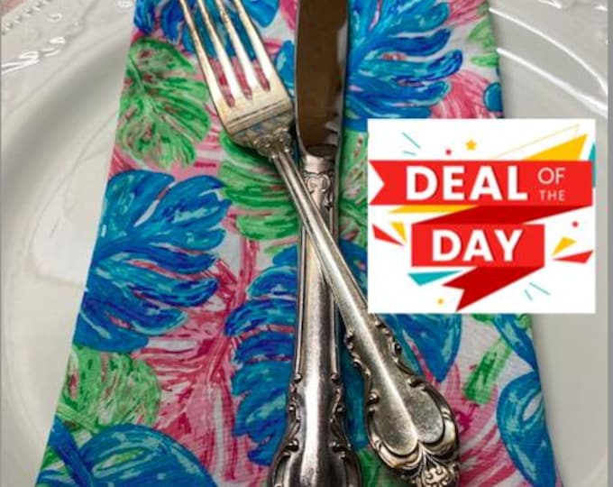 Tropical Cloth Napkins: Turquoise, Teal, Pink & Green - Set of 4