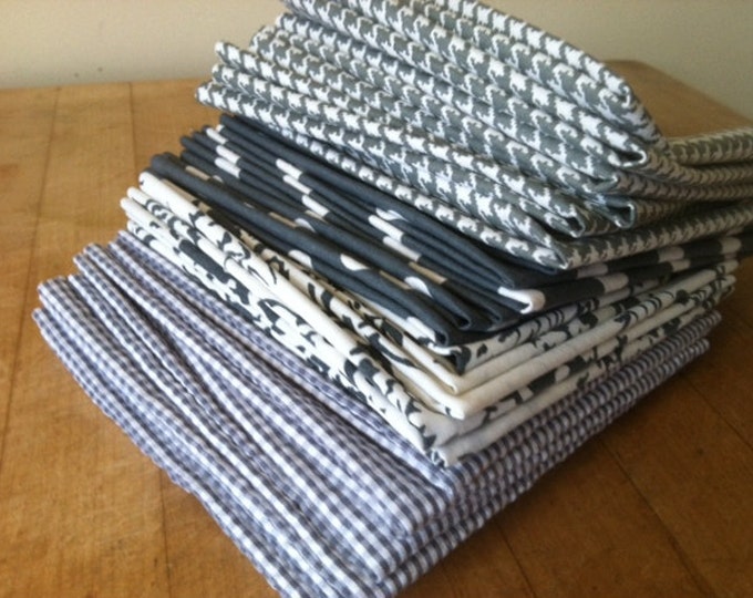 Gray Cloth Dinner Napkins, Cotton Fabric, Set of 4
