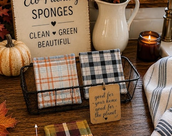 Vintage Plaid Reusable Sponge Set, Eco Friendly Kitchen Sponges