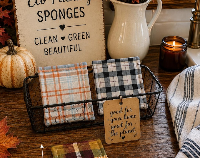 Vintage Plaid Reusable Sponge Set, Eco Friendly Kitchen Sponges