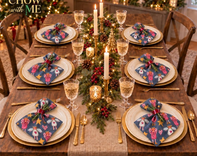 Whimsical Holiday Cloth Dinner Napkins Cotton Holiday  Set of 6