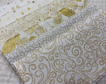New Years "Disco Party" Cloth Cocktail Napkins, Set of 6 - 8 inch Gold and White, Celebrate in Style!