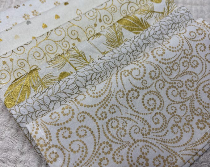 New Years "Disco Party" Cloth Cocktail Napkins, Set of 6 - 8 inch Gold and White, Celebrate in Style!