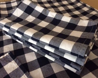 Navy Blue Gingham Cloth Napkins, 100% Cotton, Set of 4