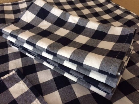 Navy Blue and White Gingham Cloth Napkins, Buffalo Check, Set of 4, GREAT for Weddings, Parties, Everyday Meals by CHOW with ME