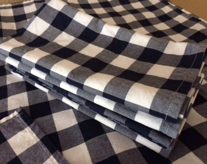 Navy Blue Gingham Cloth Napkins, 100% Cotton, Set of 4