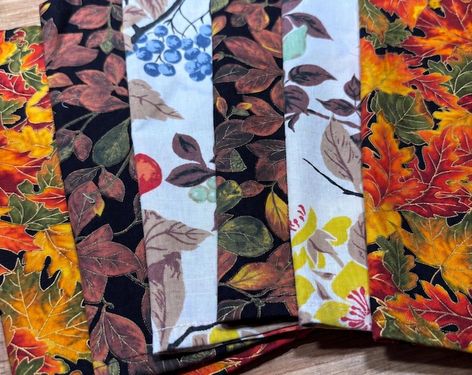 Fall Cotton Cocktail Napkins, Earth Tone & Vibrant Leaves, Set of 6 (10x10 inch)