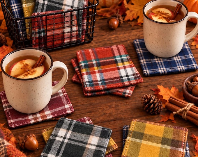 Fall Plaid Beverage Coasters, Set of 4