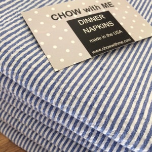 Navy Blue Seersucker Cloth Napkins, Cotton Dinner Napkins, Set of 4