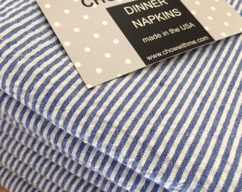 Navy Blue Seersucker Cloth Napkins, Cotton Dinner Napkins, Set of 4