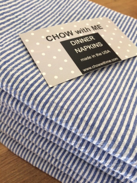 Navy Blue Cotton SEERSUCKER Cloth Napkins, Set of 4, no IRONING required, Chow with ME