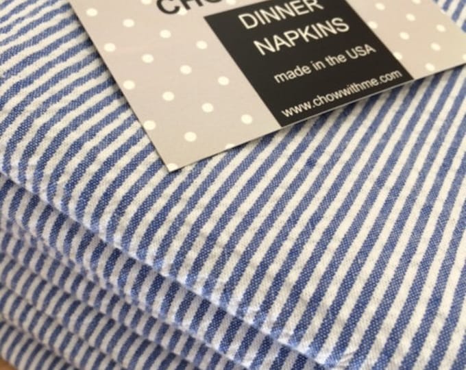 Navy Blue Seersucker Cloth Napkins, Cotton Dinner Napkins, Set of 4