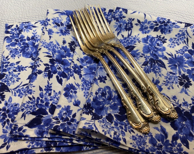Indigo Blue Floral Cloth Napkins Set of 4 Shabby Chic Etsy