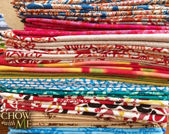 Boho Cotton Cloth Napkins Set of 4, Mixed Hippie Prints, Reusable Table Linens