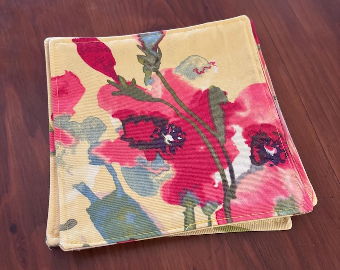 Colorful Floral Cloth Cocktail Napkins, Reversible,  Set of 6, 6 inch