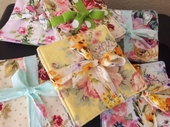 Shabby Elegant, Reversible Fabric Cloth Coasters, Beverage Coasters, 2 sets of 4, Perfect Shower Gift, Birthday, Housewarming, Holiday Gift