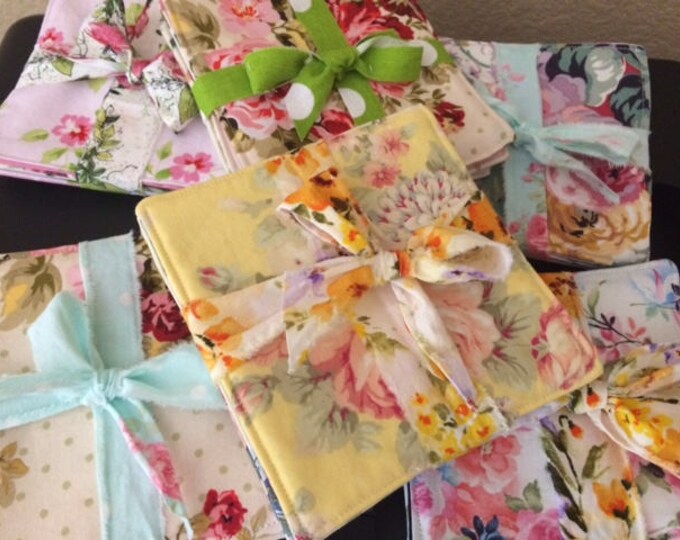 Shabby Chic Reversible Fabric Coasters, Set of 4