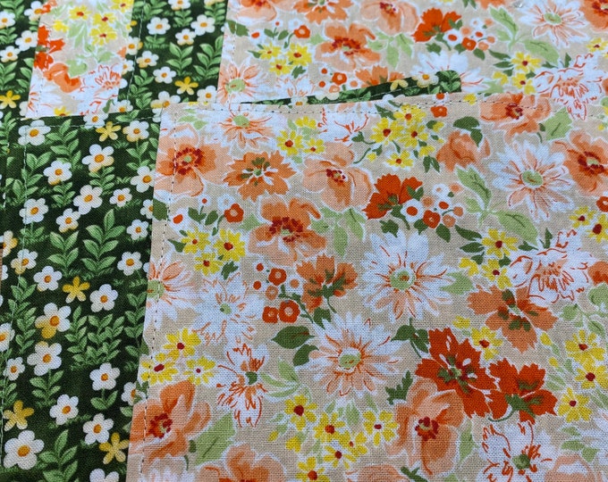 Green, Yellow and Orange Reversible Cloth Napkins, Set of 6, Snacks, Small Bites, Cotton