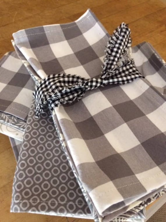 Cloth Napkins, Shades of Grey - Set of 8 - Mixed Material Trend, 18 inch, by CHOW with ME