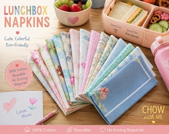 Lunchbox Cottage Chic Cloth Napkins, 10 inch, Set of 10, Cotton Florals and More