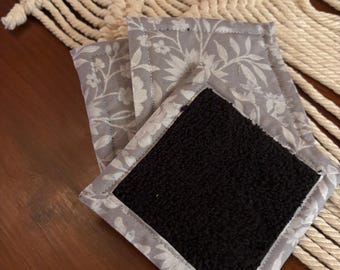 Reusable Kitchen Sponges - Grey Floral Print, Eco-Friendly Set of 3