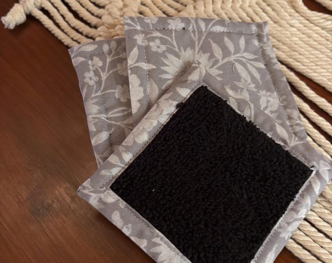 Reusable Kitchen Sponges - Grey Floral Print, Eco-Friendly Set of 3