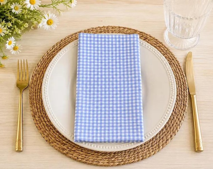 Gingham Cloth Napkins - Periwinkle Blue and White, Set of 4
