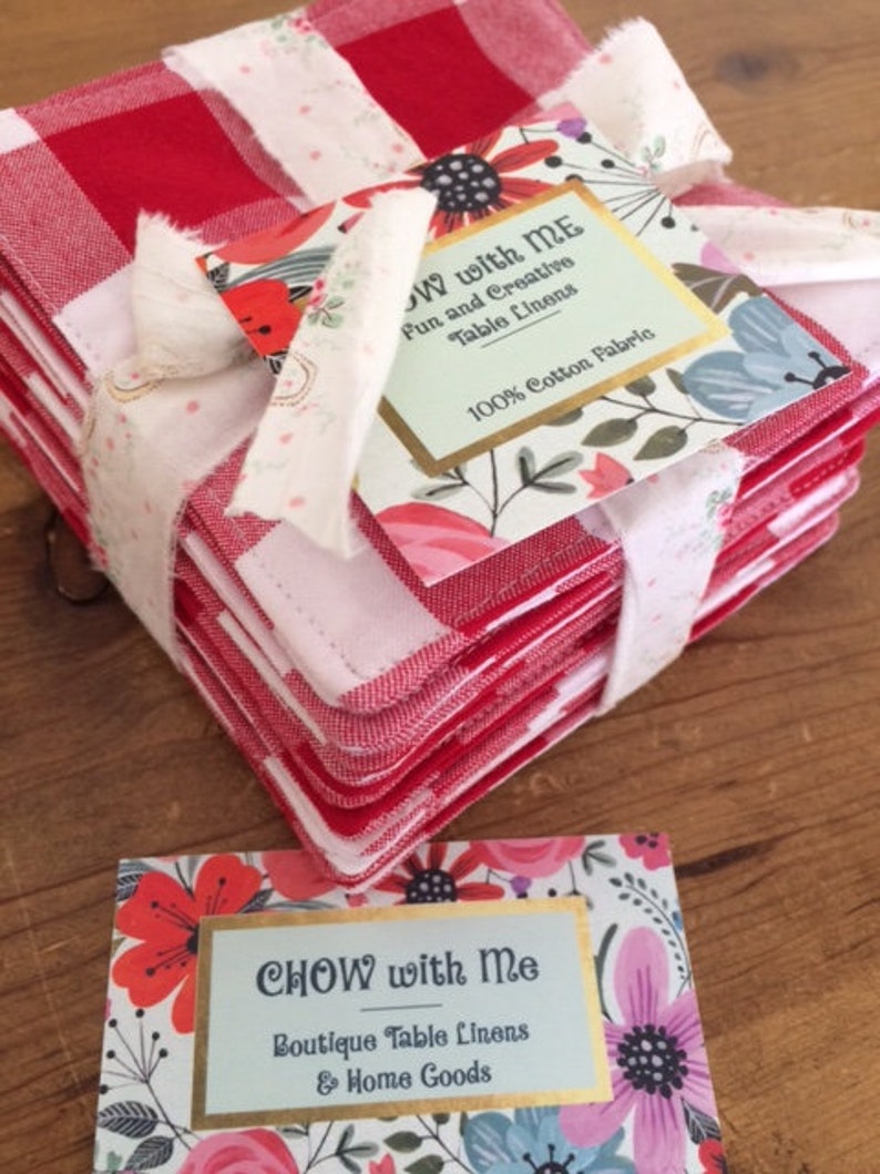 Red and White Buffalo Gingham Check Reversible Beverage Coasters Mug Rug Select your Set Holiday Table Decor