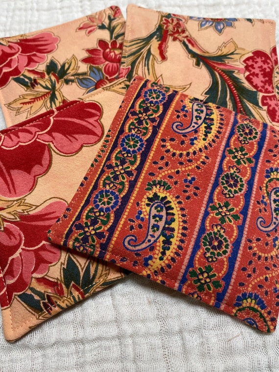 Feed Your Inner Hippie - Drink Coasters, Mug Rug, Boho Eclectic Style, Teal, Purple, Fuchsia, and Peach, Set of 4, by CHOW with ME