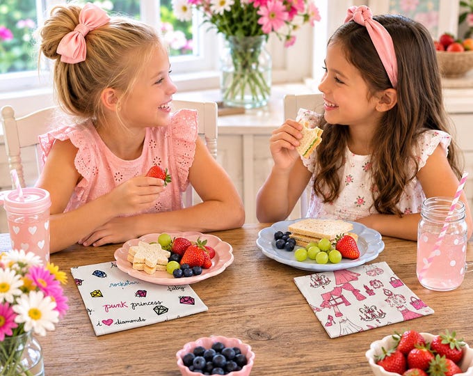 Little Girl French Poodle Print Cloth Napkins – Set of 4 Cotton Lunch Napkins