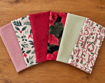 Christmas Cloth Napkins, Set of 6, 15 Inch Cotton Dinner Napkins, Assorted Fun Prints