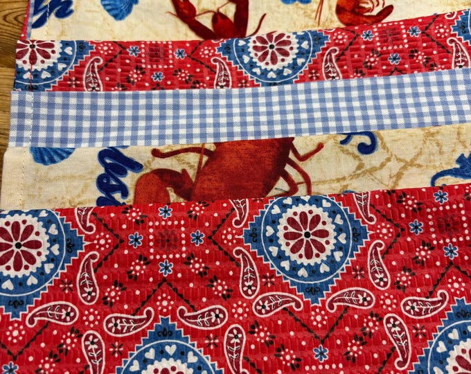 Red and Blue Coastal Crab Summer Theme Cloth Napkins, Set of 8, 100% Cotton