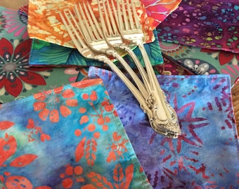 Boho Cloth Cocktail Napkins, Reversible Cotton Snack Napkins, Set of 8