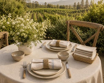 Neutral Tone Cloth Napkins, Cotton Linens, Set of 8
