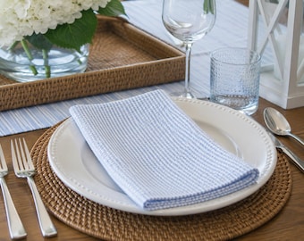 Light Blue Seersucker Cloth Napkins, Set of 4, Cotton Napkins