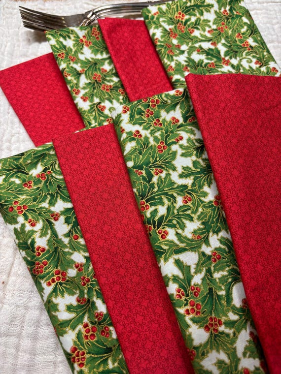 FUN Holiday Christmas Cloth Napkins, Set of 8 - 18 inch, Dinner Size, Fun, Bright and Cheerful!