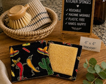 Reusable Kitchen Sponges, Mexican Fiesta Party Theme, Eco Friendly Set of 2