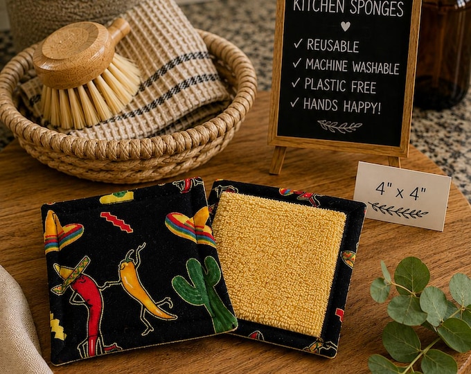 Reusable Kitchen Sponges, Mexican Fiesta Party Theme, Eco Friendly Set of 2