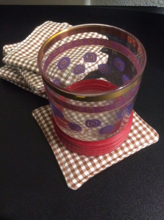 Chocolate Brown and White Gingham Check Coasters, Fabric Coasters, Beverage Coasters, Drink Coasters, Select your Set, Great GIFT Idea!