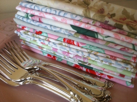 Tea Party - Cottage Chic Cloth Napkins, SET of 10, by CHOW with ME