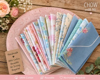 Cottage Chic Cloth Napkins, Floral Cotton Napkins, Set of 10