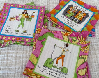 Groovy Girls Cloth Cocktail Napkins, Great for Cocktails, Wine Parties, Appetizers, Snacks and Small Bites, Set of 10 or 15, by CHOW with ME