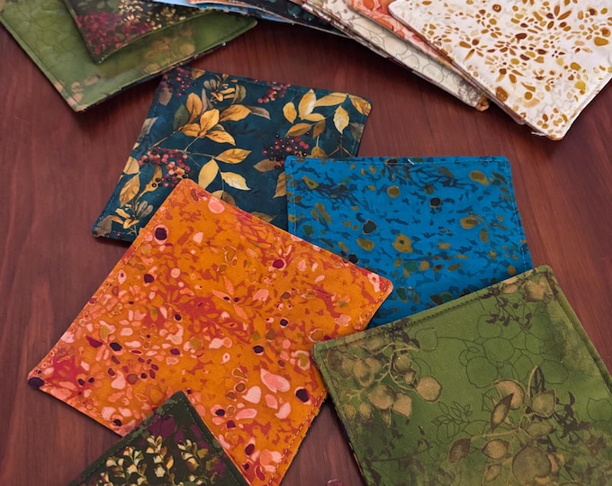 Fall Coasters, Set of 4 | Reversible Earth & Jewel Tones | Washable 4.5 Inch Beverage Coasters