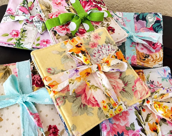 Shabby Chic Reversible Fabric Coasters, Set of 8