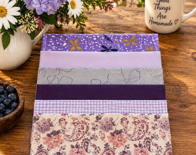 Purple Lunchbox Cloth Napkins – Set of 6, 10 Inch, 100%  Cotton, No Ironing Required