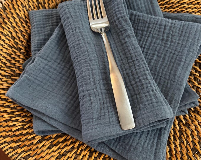 Dusty Blue Double Gauze Cloth Napkins - Set of 4, 15 inch - Super Soft!