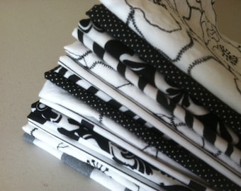 Black and White Cloth Napkins, Eco Friendly Set of 8
