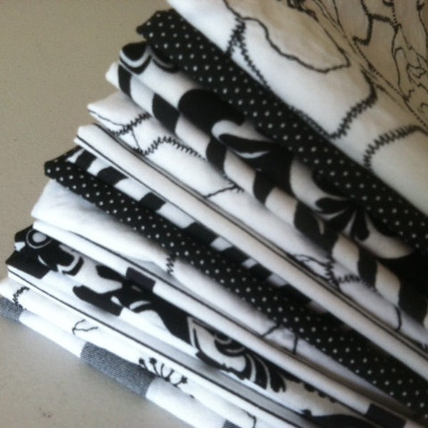 Black and White Cloth Napkins, Set of 8, Great for Cocktails, Snacks and Small Bites, by CHOW with ME