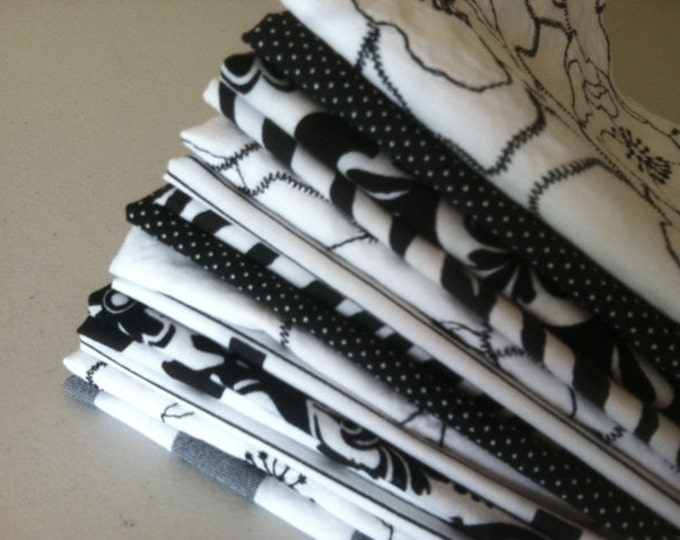 Black and White Cloth Napkins, Eco Friendly Set of 8